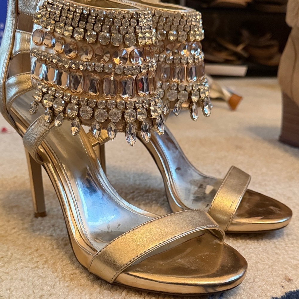 Gianni Bini Gold Crystal Embellished Heels - Picture 4 of 8